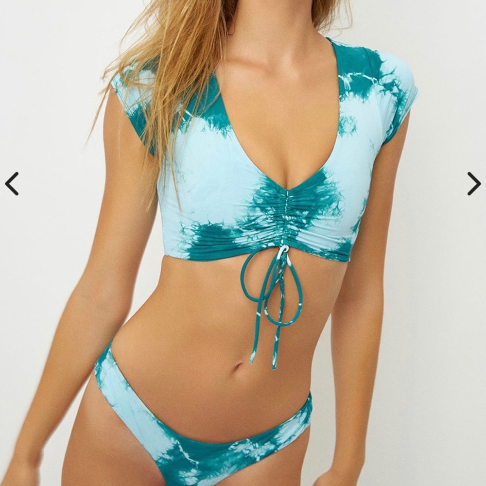 Frankie's Bikinis Teal and White Tie-Dye Bikini